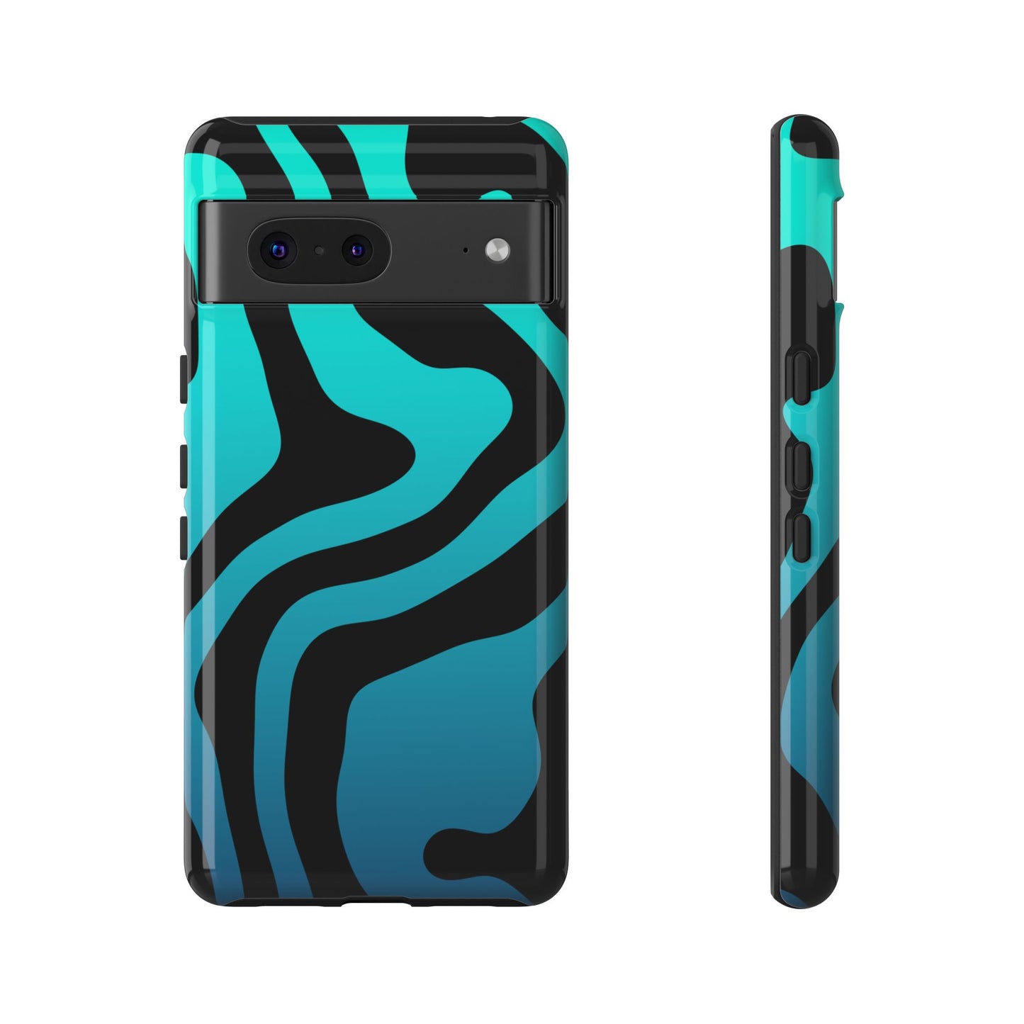 Black Aqua Wave Tough Phone Case