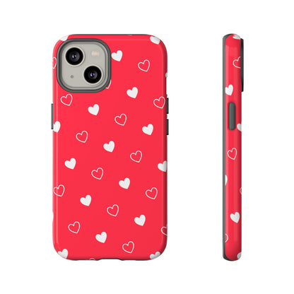 Cherry Red Heart Pattern Tough Phone Case
