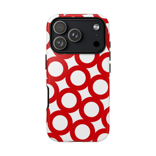 Retro Mod Red Circles – Bold Geometry & Everyday Protection