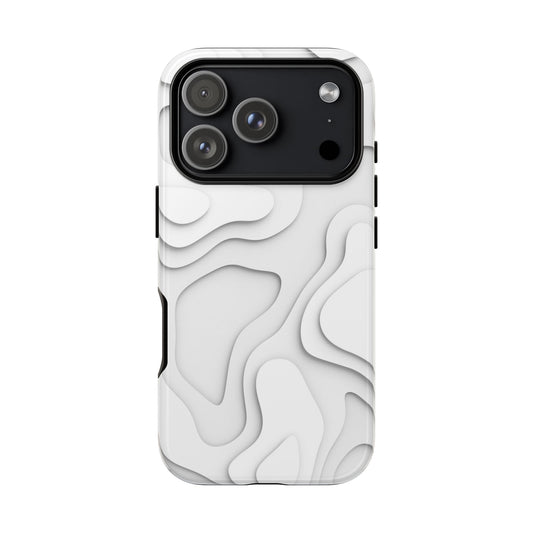White 3D Topographic Wave – Minimalist Precision & Protection